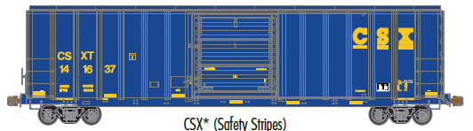 FMC 5077 Single Door Boxcar Early Version - Ready to Run - Master(R) -- CSX #141637 (blue, yellow, yellow Conspicuity Marks)