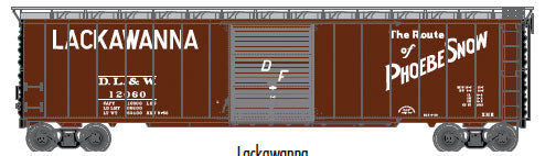 Postwar 50' Single-Door Boxcar 8' Door - Ready to Run - Master(R) -- Delaware, Lackawanna & Western #12014 (Boxcar Red, black, Phoebe Snow Slogan