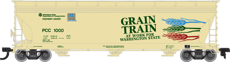 ACF 4650 Centerflow Covered Hopper Post-1971 Version - Ready to Run -- Palouse River & Coulee City #1014 (yellow, green; Grain Train Graphics)