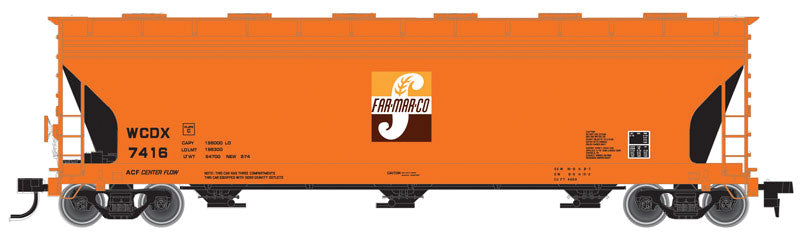 ACF 4650 Centerflow Covered Hopper Post-1971 Version - Ready to Run -- Far-Mar-Co WCDX #7416 (orange, black)