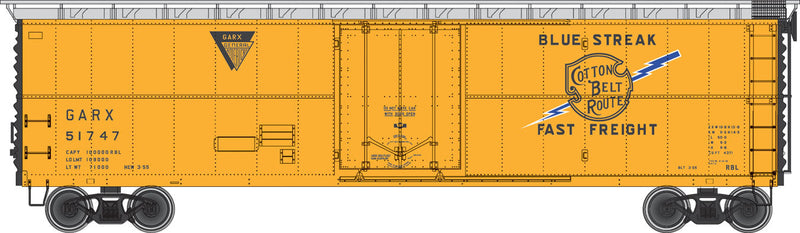 GARX Insulated 50' Boxcar (Reefer) - Ready to Run - Master(R) -- Cotton Belt GARX #51729 (yellow, black, silver, Blue Streak Fast Freight)