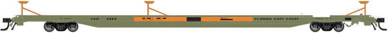 ACF 89' 4" Intermodal Flatcar - Ready to Run -- Florida East Coast #2513 (green, orange)