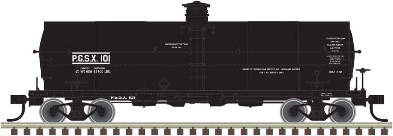 11,000-Gallon Tank Car No Platform - Ready to Run - Master(R) -- Propane Gas Service PGSX #103 (black)