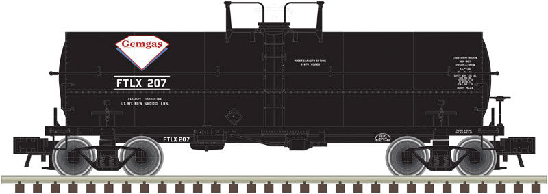 11,000-Gallon Tank Car w/Platform - Ready to Run - Master(R) -- Gem Automatic Gas Co. #202 (black, white, red)