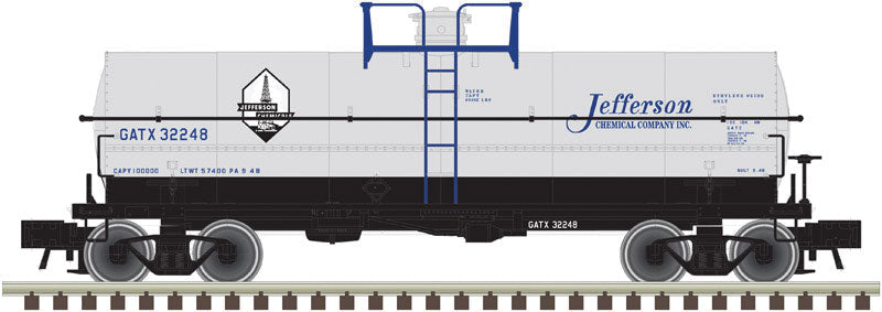 11,000-Gallon Tank Car w/Platform - Ready to Run - Master(R) -- Jefferson Chemical #32255 (gray, black, blue)