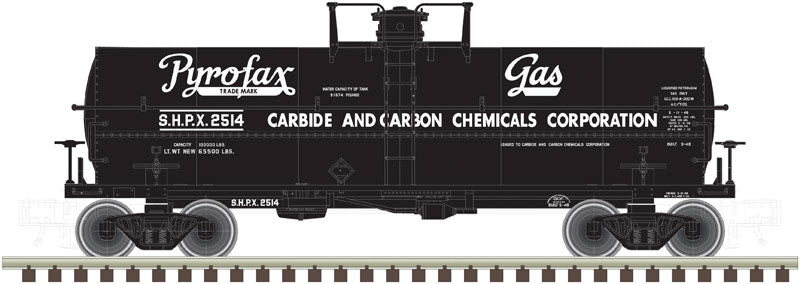 11,000-Gallon Tank Car w/Platform - Ready to Run - Master(R) -- Pyrofax Gas #2511 (black, white)