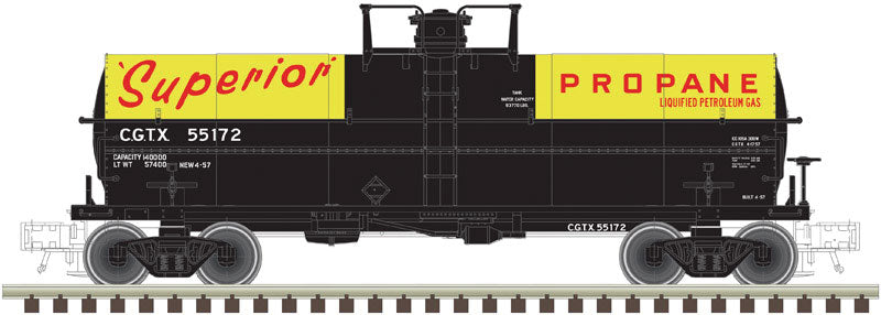11,000-Gallon Tank Car w/Platform - Ready to Run - Master(R) -- Superior Propane #55177 (yellow, black, red)