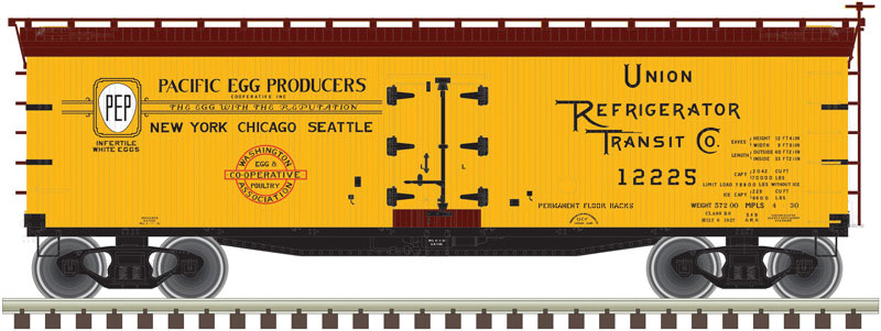 40' Wood Reefer - Ready to Run - Master(R) -- Pacific Cooperative URTC #12242 (yellow, Boxcar Red, black)