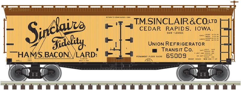 40' Wood Reefer - Ready to Run - Master(R) -- Sinclairs #65008 (yellow, Boxcar Red, black)