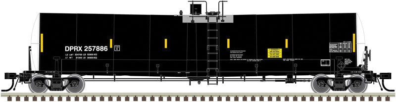 Trinity 25,500-Gallon Tank Car - Ready to Run - Master(R) -- Trinity Industries DPRX #257837 (black, white, yellow Conspicuity Marks)