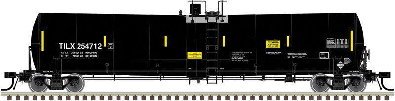 Trinity 25,500-Gallon Tank Car - Ready to Run - Master(R) -- TILX #254712 (black, yellow Conspicuity Marks, Asphalt)