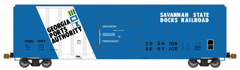 FMC 5347 Single-Door Boxcar - Ready to Run -- Georgia Ports Authority/Savannah State Docks SSDK #1023 (blue, white)