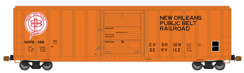 FMC 5347 Single-Door Boxcar - Ready to Run -- New Orleans Public Belt #4316 (orange, black, white)