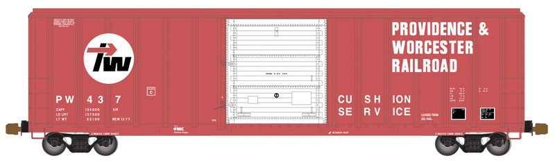 FMC 5347 Single-Door Boxcar - Ready to Run -- Providence and Worcester #437 (red, white, black)
