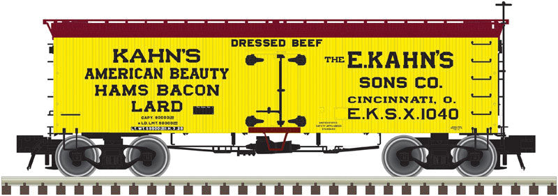 36' Wood Reefer - Ready to Run - Master(R) -- Kahn's #1041 (American Beauty; yellow, Boxcar Red, black)