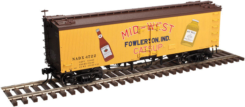 36' Wood Reefer - Ready to Run - Master(R) -- Mid-West Catsup #4724 (yellow, Boxcar Red, red)