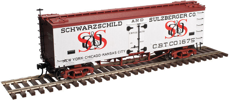 36' Wood Reefer - Ready to Run - Master(R) -- Schwarzchild & Sulzberger #1675 (white, Boxcar Red, red, black)
