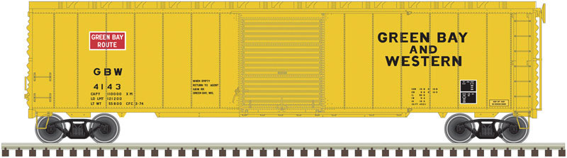 Postwar 50' Single-Door Boxcar - Ready to Run - Master(R) -- Green Bay & Western #4143 (yellow, red, black)