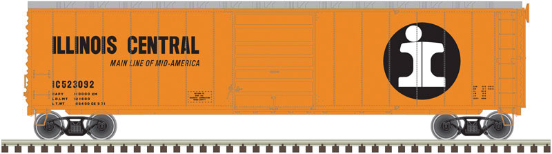 Postwar 50' Single-Door Boxcar - Ready to Run - Master(R) -- Illinois Central #523014 (orange, black, white, Split I Logo)