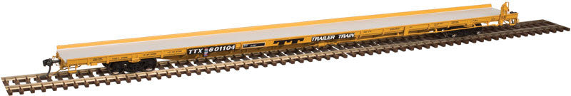 ACF 89' F89-J Flatcar - Ready to Run -- Trailer-Train #600999 (1970s yellow)