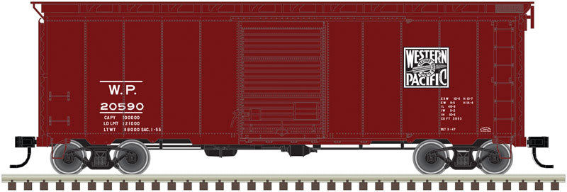 40' Postwar Boxcar w/7' Door - Ready to Run -- Western Pacific #20590 (Boxcar Red, black)