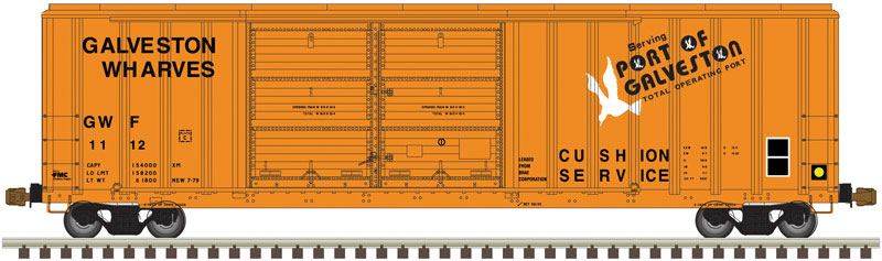 FMC 5347 Single-Door Boxcar - Ready to Run -- Port of Galveston #1112 (orange, black, white)