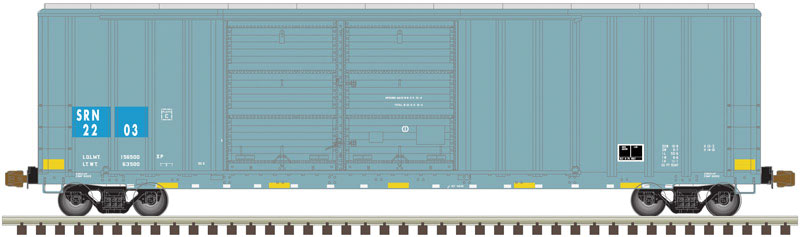 FMC 5347 Single-Door Boxcar - Ready to Run -- Sabine River & Northern #2252 (Patched, blue, yellow conspicuity marks)