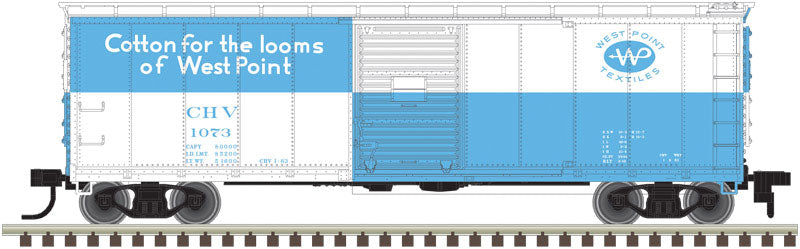 USRA Steel Rebuilt Boxcar - Ready to Run - Master(R) -- Chattahoochee Valley #1073 (blue, white, West Point Textiles Logo)