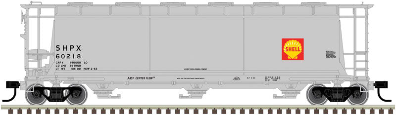 ACF 3-Bay Cylindrical Hopper - Ready to Run -- Shell SHPX #60218 (gray, red, yellow)