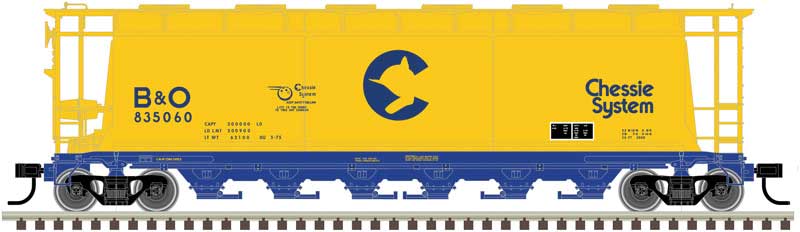 ACF 6-Bay Cylindrical Hopper - Ready to Run -- Chessie System B&O #835060 (yellow, blue)