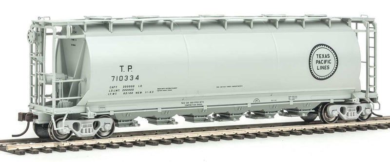ACF 6-Bay Cylindrical Hopper - Ready to Run -- Texas & Pacific #710334 (gray, black, Buzz Saw Logo)