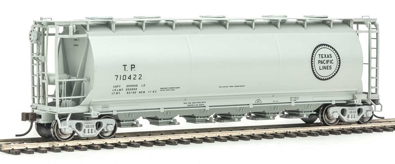 ACF 6-Bay Cylindrical Hopper - Ready to Run -- Texas & Pacific #710422 (gray, black, Buzz Saw Logo)