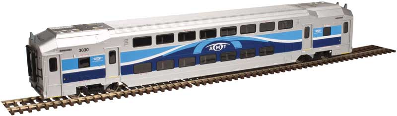 Multi-Level Commuter Coach Trailer - Ready to Run -- AMT Montreal #3030 (blue, silver, white)