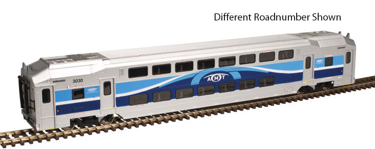 Multi-Level Commuter Coach Trailer - Ready to Run -- AMT Montreal #3101 (blue, silver, white)