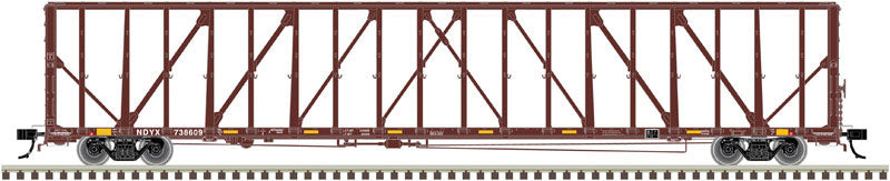 73' Center-Partition (Centerbeam) Flatcar - Ready to Run - Master(R) -- First Union Rail #738609 (Boxcar Red, yellow Conspicuity Marks)