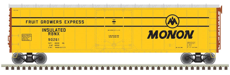 50' Plug-Door Boxcar - Ready to Run -- Fruit Growers Express 90268 (yellow, silver, Monon Logo)