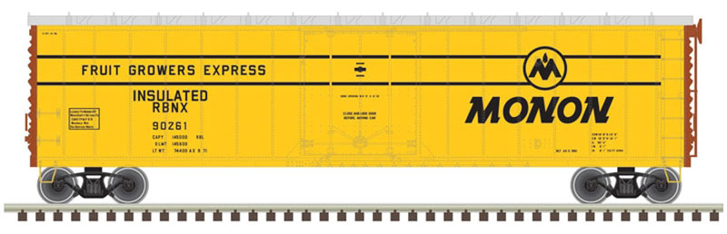50' Plug-Door Boxcar - Ready to Run -- Fruit Growers Express 90270 (yellow, silver, Monon Logo)