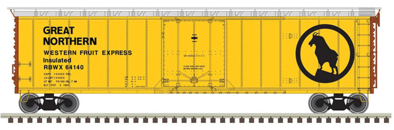 50' Plug-Door Boxcar - Ready to Run -- Great Northern RBWX #64117 (yellow, silver, brown; WFE Lettering, Rocky Logo