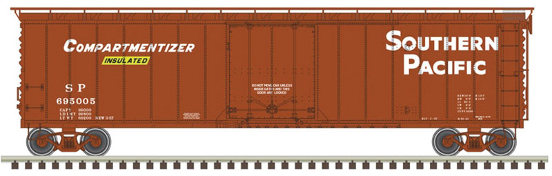 50' Plug-Door Boxcar - Ready to Run -- Southern Pacific 695041 (Boxcar Red, yellow, white, Compartmentizer Markings