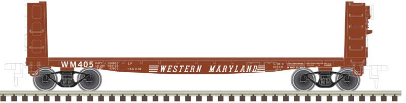 42' Pulpwood Flatcar - Load - Ready to Run - Master(R) -- Western Maryland 401 (Boxcar Red, Speed Lettering)