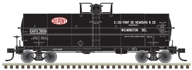11,000-Gallon Tank Car with Platform - Ready to Run - Master(R) -- DuPont SHPX #3509 (black, white, red)