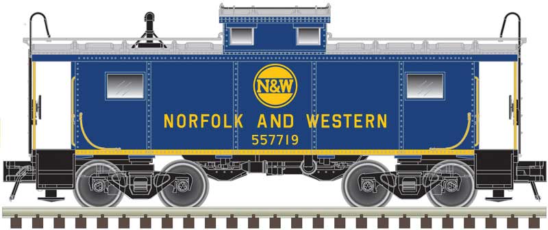 NE-6 Caboose - Ready to Run - Master(R) -- Norfolk & Western #557713 (blue, yellow, silver; Hamburger Logo)