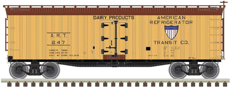 40' Wood Reefer - Ready to Run - Master(R) -- American Refrigerator Transit #244 (yellow, Boxcar Red)