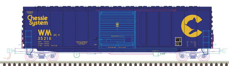 ACF Precision-Design Rib-Side 50' Boxcar - Ready to Run - Master(R) -- Chessie System WM #35263 (blue, yellow)