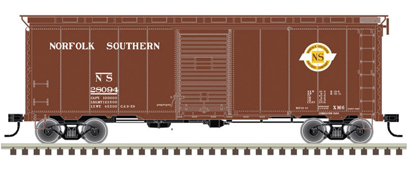 AAR Post-War Boxcar w/6' Door - Ready to Run - Master(R) -- Original Norfolk Southern 28126 (Boxcar Red, yellow, white)