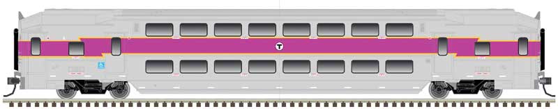 Multi-Level Commuter Coach Trailer - Ready to Run -- Massachusetts Bay Transportation Authority #761 (silver, purple)