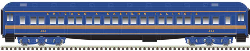 Heavyweight Paired-Window Coach - Ready to Run - Master(R) -- Chicago & Eastern Illinois 434 (blue, orange)