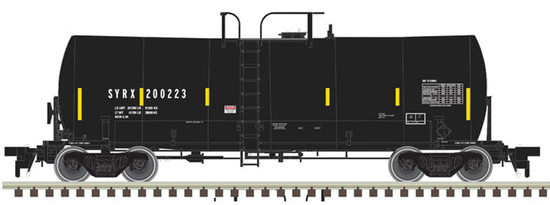 Trinity 17,600-Gallon Corn Syrup Tank Car - Ready to Run -- SYRX #200183 (black, Yellow Conspicuity Markings)
