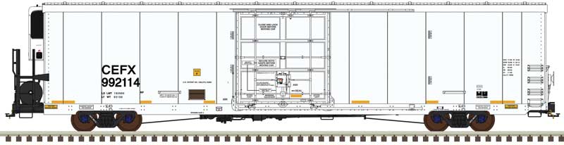 TrinityRail(R) 64' Modern Reefer - Ready to Run - Master(R) -- CIT Group-Capital Finance #992117 (white, black; Yellow Conspicuity Stripes)