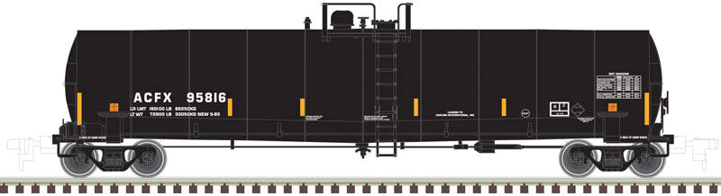 ACF 23,500-Gallon Tank Car - Ready-to-Run -- ACFX #95859 (black, Yellow Conspicuity Marks; Inedible Tallow Service)
